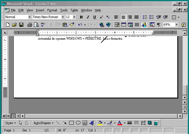 Butonul meniului de control Bara de titlu Bara de meniuri Minimizare Bare de unelte (Toolbars) Restaurare Inchidere (Alt+F4) Bara de stare Frontiera ferestrei Bare de navigatie (Scroll bar) Bara de