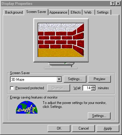 aici pentru a selecta un program din lista Screen Saver aici pentru a previzualiza imaginea pe tot monitorul aici pentru a personaliza proprietatile programului ales aici se tasteaza sau se