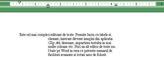 De aici, prin clic cu mouse-ul, puteti alege dintre cele patru simboluri, ce reprezinta tot atatea tipuri de tabulator (fiecare aliniaza textul in alt mod fata de ei).