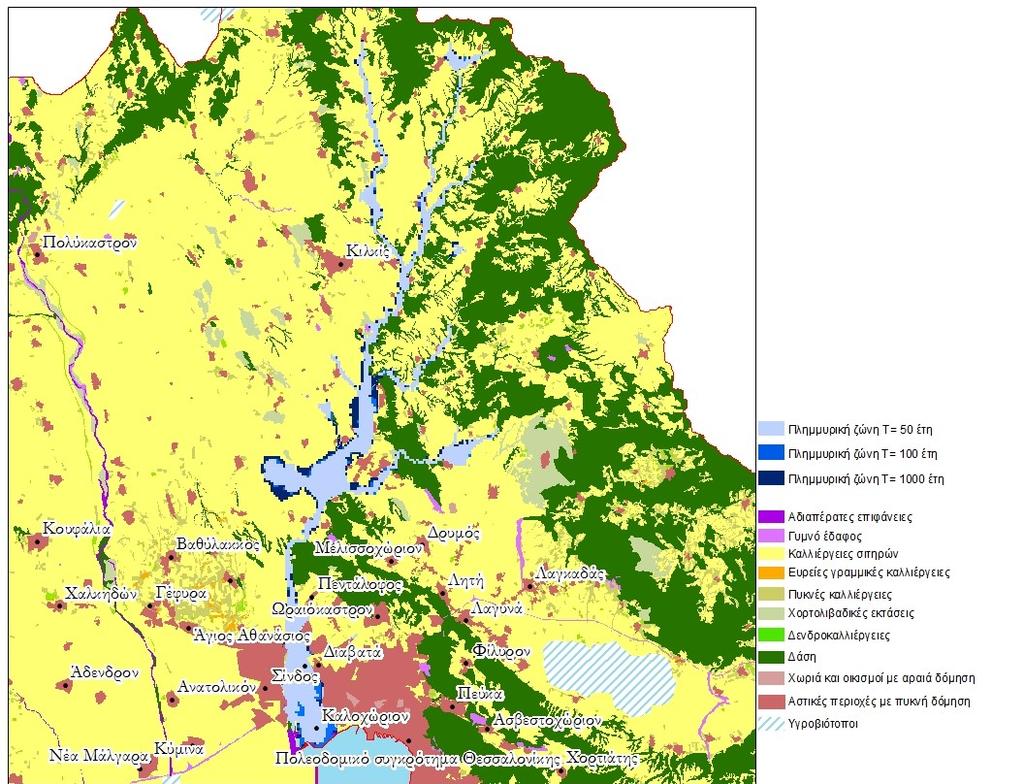 Εικόνα 4.23 : Χάρτης πλημμυρικής κατάκλυσης Ποταμός Γαλλικός 4.6.2.2 Ποταμός Αξιός Ο ποταμός Αξιός είναι το κυριότερο ποτάμι του ΥΔ10 και έχει τις πηγές του στο όρος Σκάρδος της Π.Γ.Δ.Μ.