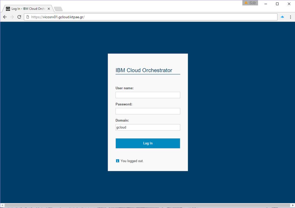 Βήμα #3: Σύνδεση με τον Cloud Orchestrator O IBM Cloud Orchestrator σας παρέχει το βασικό περιβάλλον διαχείρισης και