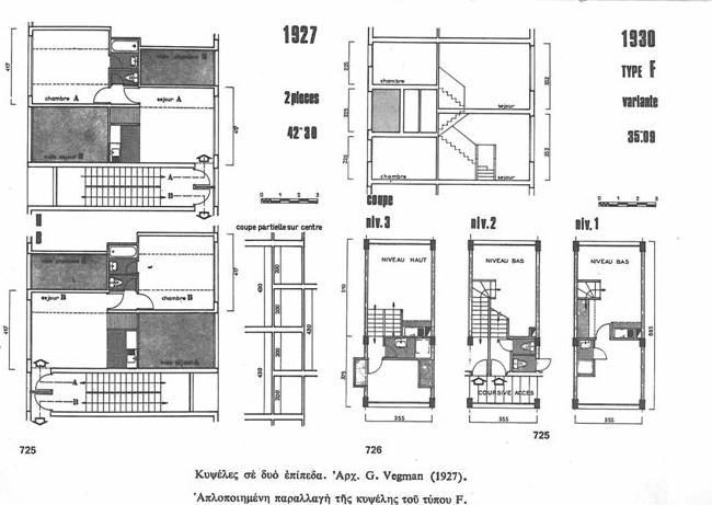 3. 2 0 ο ς α ι ώ ν α ς 79 Οι πρώτες προτάσεις παρουσιάστηκαν το 1927 σε διαγωνισμό της OSA, για να καταλήξουν τελικά το 1928 στην κατοικία τύπου F.