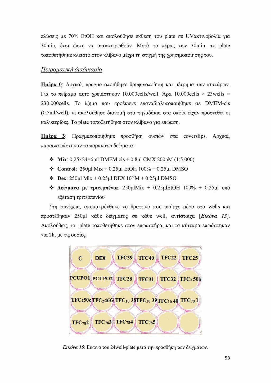 πλύσεις με 70% EtOH και ακολούθησε έκθεση του plate σε ϋνακτινοβολία για 30min, έτσι ώστε να αποστειρωθούν.