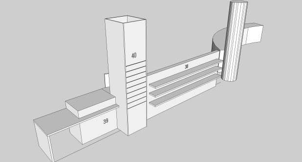 38 Razstavni pano, dim. 340 12 135 cm, sestavljen brez vidnih robov, spredaj prelepljene s 120mm širokim ABS nalimkom.