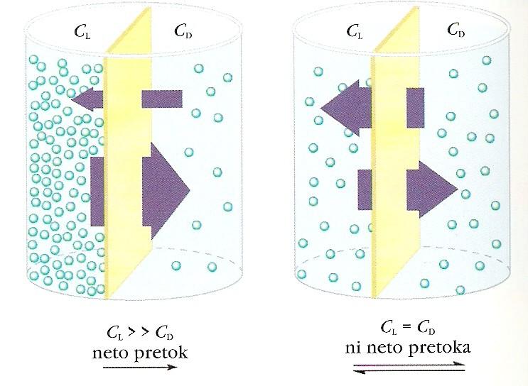 Prenos snovi preko membran pasivni transport: difuzija prost prenos skozi biološke membrane: maščobne kisline, CO2, N2, O2, CH4 prenos snovi preko semipermeabilne membrane določa razlika