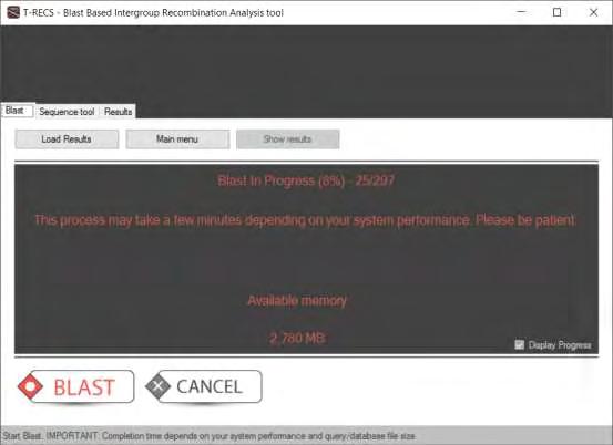 Εικόνα 27: Η διαδικασία του Blast βρίσκεται σε εξέλιξη. Η διαδικασία μπορεί να ακυρωθεί οποιαδήποτε στιγμή πατώντας το κουμπί με το όνομα «Cancel».