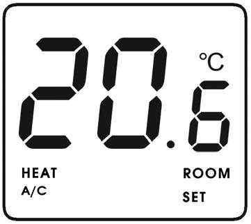 Încãlzire pornitã Climatizare pornitã Afiºajul termostatului Indicator temperaturã Unitatea de mãsurã a temperaturii Temperatura ambientalã Temperatura setatã