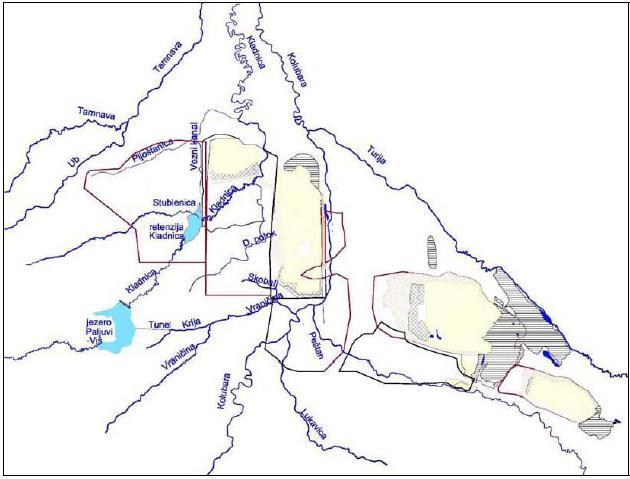 Слика 9.Приказ хидрографске мреже у широј зони колубарског басена Река Колубара је еродирала у свом кориту у површинске стене до дубине од 4 до 7 m.