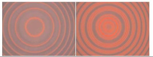 Слика 13. Нормалан Земанов ефекат. Интерференциона слика у случају без присуства магнетног поља (лево) и уз присуство магнетног поља (десно).