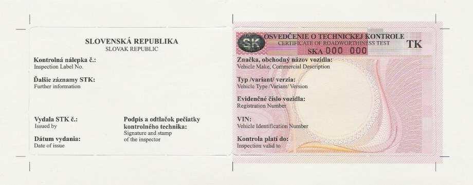 Osvedčenie o technickej kontrole (vyhláška MDPT SR č. 29/2006 Z. z.