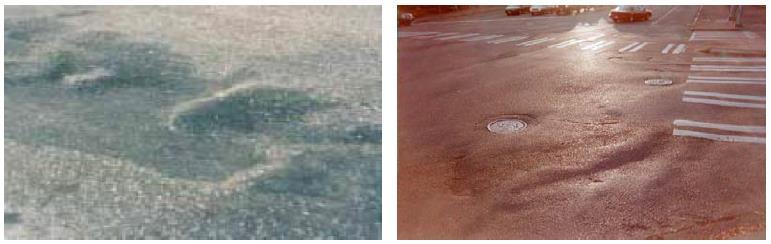 شكل 10.11. نماذج من زحف السطح.5 التلف السطحي Defects( )Surface يحدث التلف السطحي للطريق على ثالثة أشكال و هي : طفح اإلسفلت التطاير و التآكل للحصمة كما هو مبين في الشكل 11.11: i.