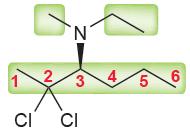Номенклатура Секундарни и терциерни амини Едноставни алкил групи се именуваат по азбучен редослед етилметилпропиламин диетиламин триметиламин Кога има комплексна алкил група
