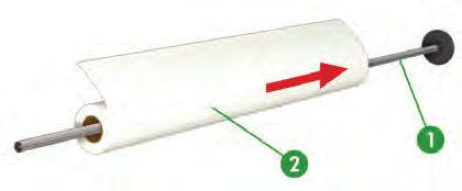 β. Προσεκτικά σύρετε το σωλήνα του μέσου εκτύπωσης (2) επάνω στο δευτερεύοντα κύλινδρο κύλισης (1).