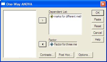 الحل العملي: Analyze Compare Means One-Way ANOVA انقر بالفأرة على Options ثم أكمل المربع الحواري