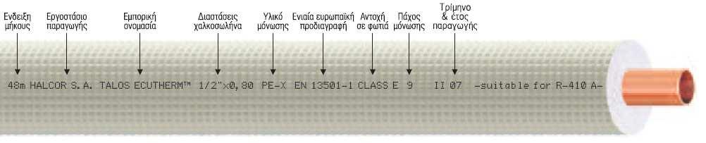 TALOS - ECUTHERM Οι εργοστασιακά µονωµένοι χαλκοσωλήνες TALOS ECUTHERM, είναι προϊόν προηγµένης τεχνολογίας και συνδυάζουν µοναδικά πλεονεκτήµατα αντοχής και διάρκειας του χαλκού µε την εργοστασιακή