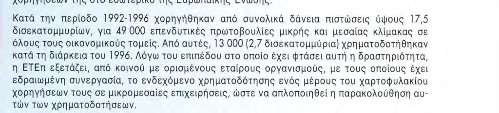Από τις αρχές της δεκαετίας του '90, το μερίδιο των δραστηριοτήτων της ΕΤΕπ στις οποίες συμμετέχουν χρηματοπιστωτικά ιδρύματα των κρατών μελών, έχει υπερδιπλασιαστεί.