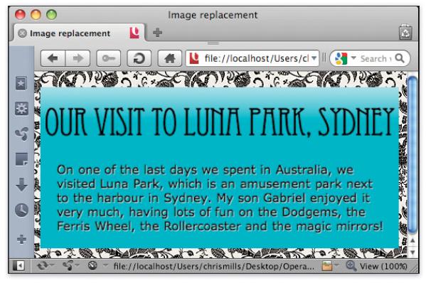 backgroud-positio Image Replacemet The umber of fots commoly available across platforms, presets a certai limitatio to desigers o the Web.