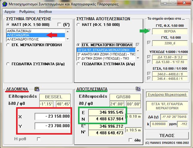 Πίνακασ 8, Πίνακασ υντελεςτϊν που χρθςιμοποιικθκαν για τον μεταςχθματιςμό των ςυντεταγμζνων των χαρτϊν ΡΧ/74/Hatt (ΟΚΧΕ και ΓΤ 2005). Περιλαμβανϐμενα Κϋντρο Υϑλλου Φϊρτη Κλύμακασ 1:100.