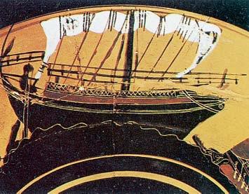 Ιστιοφόρο εμπορικό πλοίο από κύλικα του 6ου π.χ. αιώνα (Λονδίνο, Βρετανικό Μουσείο).