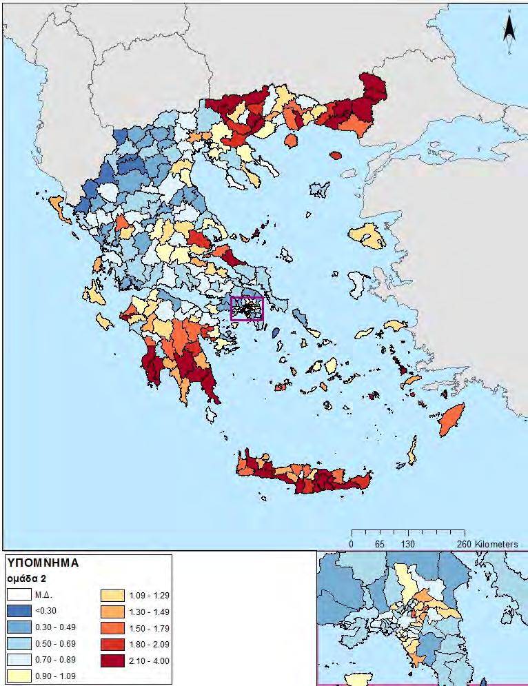 Επίπεδο Καλλικρατικού Δήμου, Ομάδα 2 Σύμφωνα με το χάρτη 3.