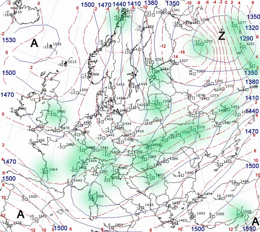 Pagrindiniai atmosferos frontai horizontalia kryptimi ištįsę kelis tūkstančius kilometrų, todėl jų padėtį paprastai žymi aukštuminės frontinės zonos (AFZ), kurios lengviausiai nustatomos iš sluoksnio