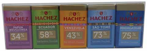 Chocolates - Papua Neuguinea milk 34% Cocoa - Venezuela milk 43% Cocoa - Ecuador dark 58% Cocoa - Sao Tomé dark 73%