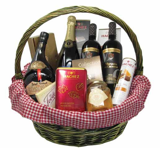 We add value to your gifts! Basket (L) + Table-runner (150x50 cm) With: 1 Champagne Nicolas Feuillatte Brut Reserve 75cl 2 Marques De Caceres Gran Reserva Rioja Red 75cl 1 Armagnac Saint Vivant V.S.O.