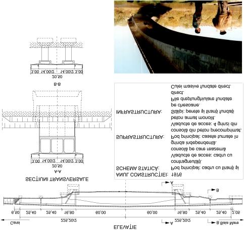 Fig. 15.31. Pod Golescu peste Someşul Mare la Satu Mare Au fost proiectate de asemeni şi unele poduri cu structuri speciale. Astfel podul peste Siret la Sagna (fig. 15.37, şef proiect ing. S. Stanciu) este primul pod rutier hobanat construit în România şi are deschideri de (58,00 + 87,00 + 58,00) m.