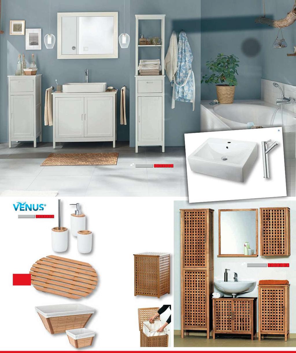2 Kúpeľňová séria Mia NOVINKA v sortimente 5 1 3 pravé drevo, biely lak 1 vysoká skrinka, v 180 x š 40 x h 40 cm 24675170 1 1 9,- 2 zrkadlo 90 x 70 cm 24653051 49,- Kúpeľňové doplnky Nala biela/