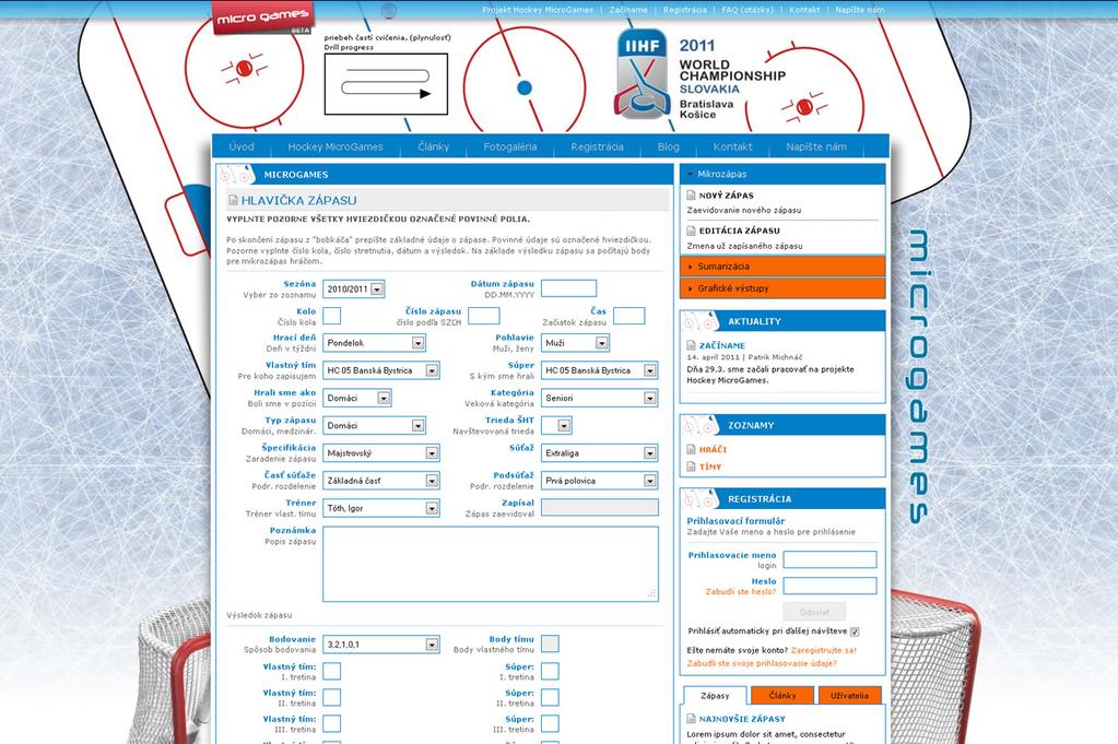 Obr. 32 Internetová aplikácia HockeyMicrogames na evidenciu mikrozápasov hráčov v ľadovom hokeji (www.ithockeydataplus.eu v konštrukcií) Záver 1.