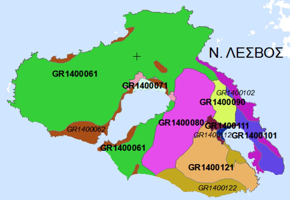 Πίνακας 1.1. Υπόγεια υδατικά συστήματα της Νήσου Λέσβου Α/Α ΚΩΔΙΚΟΣ ΥΥΣ ΟΝΟΜΑΣΙΑ ΤΥΠΟΣ ΥΔΡΟΦΟΡΕΑ ΕΚΤΑΣΗ (km2) 1 GR1400061 Σύστημα Ηφαιστειακών Κεντρικής & Δυτικής Ρωγματικός 860.6 Λέσβου (Α), Ν.