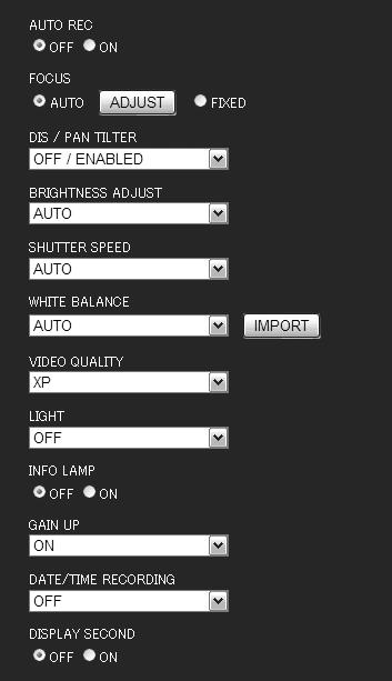الكاميرا إعدادات تكوين الكاميرا. إعدادات تغيير 1 2 3 4 5 6 7 8 9 A B C "AUTO REC" 1 عندما فقط تسجل التي "AUTO REC" وظيفة تشغيل/إيقاف المشهد.
