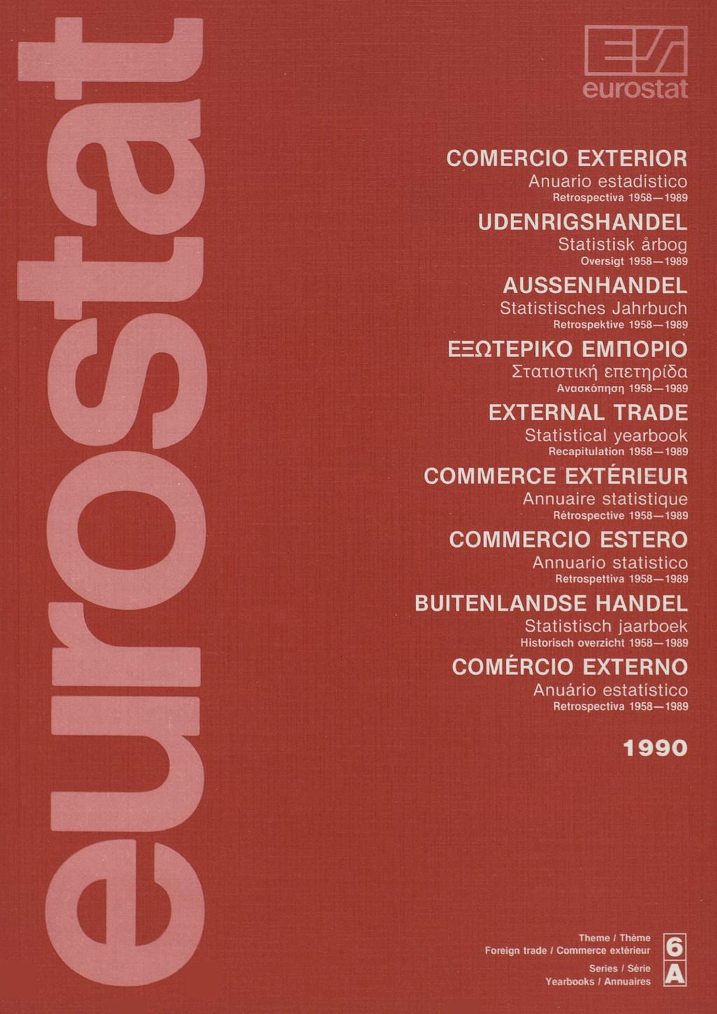 eurost N RIOR Anuario estadístico Retrospectiva UDENRIGSHANDEL Statistisk årbog Oversigt AUSSENHANDEL Statistisches Jahrbuch Retrospektive ΕΞΩΤΕΡΙΚΟ ΕΜΠΟΡΙΟ Στατιστική επετηρίδα Ανασκόπηση EXTERNAL