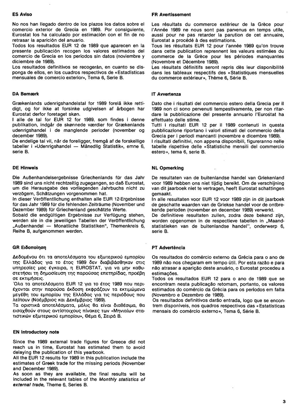 ES Aviso No nos han llegado dentro de los plazos los datos sobre el comercio exterior de Grecia en.