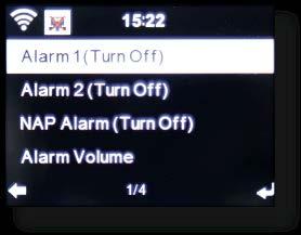 Za izklop alarma pritisnite gumb Enter na daljinskem upravljalniku ali gumb 7 na radiu. Po tem ko ste vnesli čas bujenja, v meniju vklopite funkcijo radijskega bujenja.