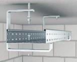 Suspendare a tijei filetate cu bridă de suspendare Montaj pe tavan al unui jgheab pentru cabluri cu piesă de suspendare AHB şi tijă