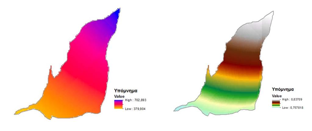 4: Χωρική απεικόνιση μεταβολής παραμέτρου σχήματος κ της λεκάνης GR1106FR00197 του ΥΔ Ανατολικής Μακεδονίας Σχήμα 2.