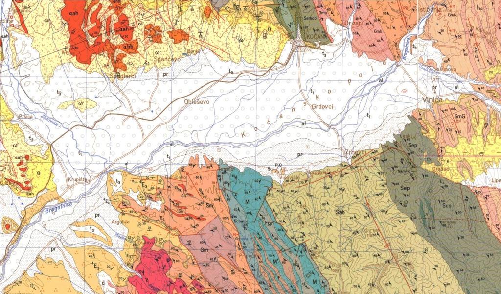 6 старост. Геолошката градба на поширокиот регион на истражуваниот терен е прикажана на геолошката карта (сл.