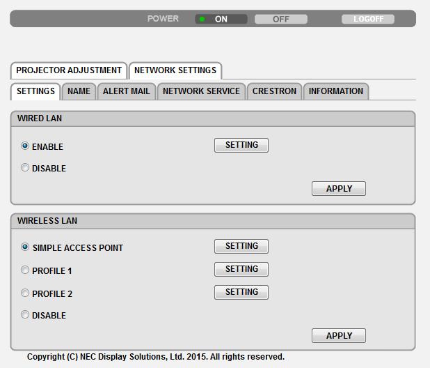 3- خصائص تسهيل االستخدام NETWORK SETTINGS )إعدادات الشبكة( SETTINGS )اإلعدادات( سلكية أو السلكية ضبط شبكة االتصال المحلية السلكية أو الالسلكية.