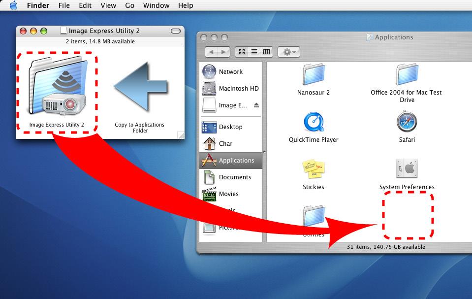 3- خصائص تسهيل االستخدام استخدام البرنامج مع أجهزة Mac OS الخطوة 1: تثبيت برنامج Image Express Utility Lite الخاص بأجهزة Mac OS على الحاسب اآللي 1- أدخل القرص المدمج المرفق مع جهاز العرض NEC في محرك