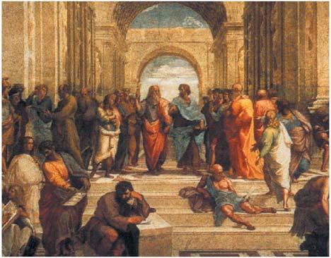 Στη Σχολή των Αθηνών, έργο τον Ραφαήλ, ο Πλάτων στέκεται δίπλα στον Αριστοτέλη κρατώντας τον Τίμαιο (1509-1510, Βατικανό) Ερωτήσεις. 1.
