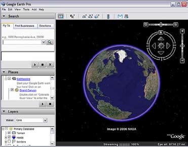 3D Viewer Κάθε φορά που αρχίζει το Google Earth η η παρουσιάζεται στο βασικό παράθυρο. Η περιοχή που παρουσιάζεται η υδρόγειος ονομάζεται 3D Viewer.