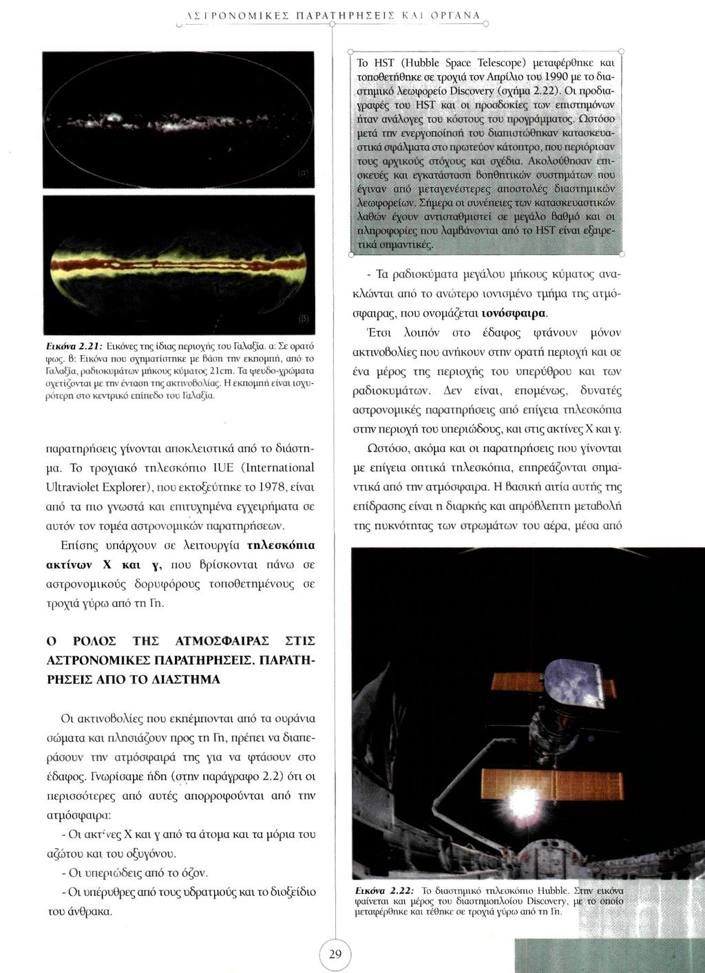 To HST (Hubble Space Telescope) μεταφέρθηκε και τοποθετήθηκε σε τροχιά τον Απρίλιο του 1990 με το διαστημικό λεωφορείο Discovery (σχήμα 2.22).