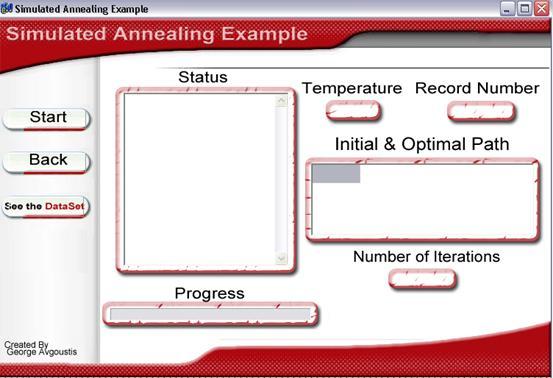 ΕΠΕΞΗΓΗΣΗ ΠΡΟΓΡΑΜΜΑΤΟΣ 7.6 Επεξήγηση φόρμας παραδείγματος Simulated Annealing Στην φόρμα αυτή παρουσιάζεται ένα παράδειγμα εύρεσης συντομότερου μονοπατιού.