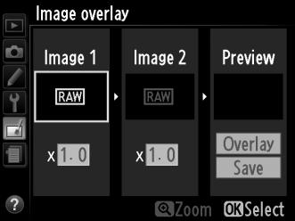Image Overlay (Επικάλυψη εικόνας) Κουμπί G N μενού επεξεργασίας Η επικάλυψη εικόνας συνδυάζει δυο υπάρχουσες φωτογραφίες NEF (RAW) για να δημιουργήσει μια μοναδική φωτογραφία η οποία αποθηκεύεται