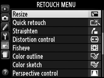 Resize (Αλλαγή μεγέθους) Κουμπί G N μενού επεξεργασίας Δημιουργήστε μικρά αντίγραφα επιλεγμένων φωτογραφιών. 1 Επιλέξτε Resize (Αλλαγή μεγέθους).