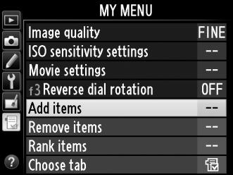 Προσθήκη επιλογών στο Μενού Μου 1 Επιλέξτε Add items (Προσθήκη στοχείων).
