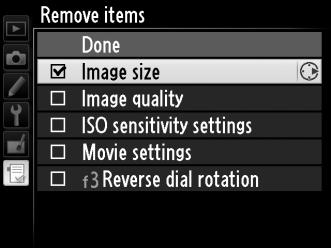 Διαγραφή επιλογών από το Μενού Μου 1 Επιλέξτε Remove items (Διαγραφή στοιχείων). Στο Μενού Μου (O), επισημάνετε την επιλογή Remove items (Διαγραφή στοιχείων) και πιέστε το 2. 2 Επιλέξτε στοιχεία.