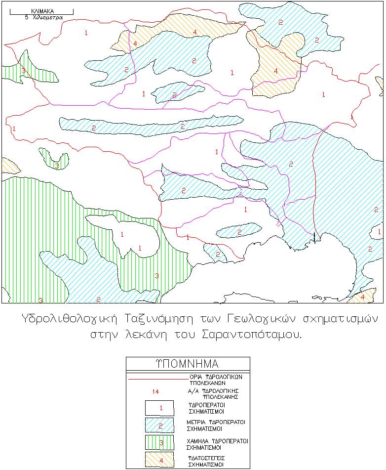 Στα παρακάτω σχέδιο παρουσιάζεται ο βροχοµετρικός χάρτης της εξεταζόµενης ευρύτερης λεκάνης Σαρανταπόταµου από