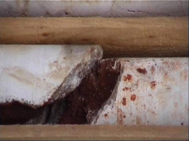 Φώτο. Λεπτοµέρειες (close-up) πυρήνων πετρώµατος των ανοιχτών γκρι, λεπτόκοκκων έως µεσόκοκκων, ολοκρυσταλλικών, µεσοστρωµατώδων έως παχυστρωµατώδων, καρστικοποιηµένων, ισχυρών, Ανω Κρητιδικών